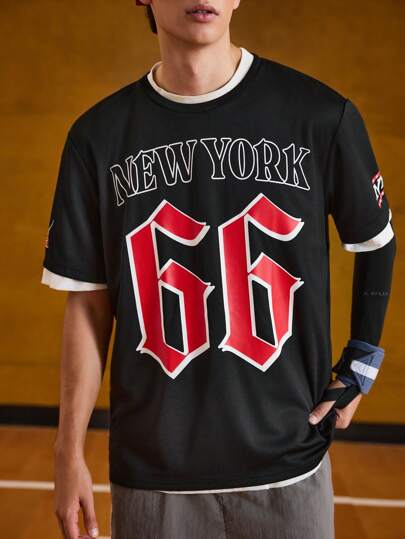 Manfinity Sport Corelite 男友风男士字母印花圆领短袖日常健身运动 T 恤