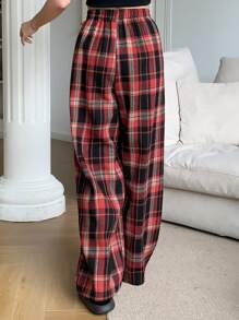 DAZY Pantalones de descanso con cintura elástica y estampado a cuadros