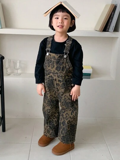 Dazy Kids 年轻女孩豹纹无袖牛仔连体裤，带口袋