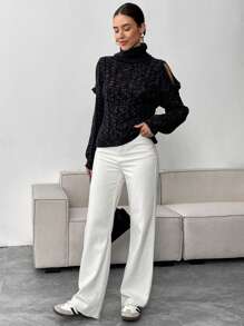 SHEIN Essnce Winterlicher Lässig Pullover mit hohem Kragen und offenen Schultern aus Baumwollmischung