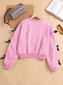 SHEIN Roupa rosa para meninas adolescentes dia dos namorados/ano novo, malha lisa manga laço enfeitado solto casual gola redonda moletom