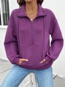 SHEIN LUNE 秋季新款时尚欧式立领保暖纯色半拉链前套头衫女式运动衫