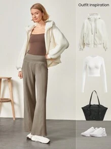 GLOWMODE Modal Silk Touch Wide Leg High Waist Lounge Pants With Side Pockets Daily Casual Fall