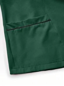 SHEIN TaskFit 2 件套撞色边饰休闲短袖上衣和纯色长裤制服套装，手术服套装 - 墨綠色 - 查看 7