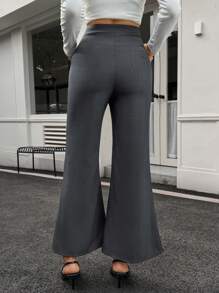 Chiquease Quần ống rộng ống loe cạp chun đính sequin túi thật cho nữ - Màu xám đen - Xem 2