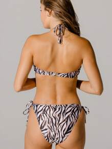 Aralina Conjunto de bikini con almohadillas acolchadas, atado a los lados y estampado de cebra con look exótico, con bolsa de natación, para el verano