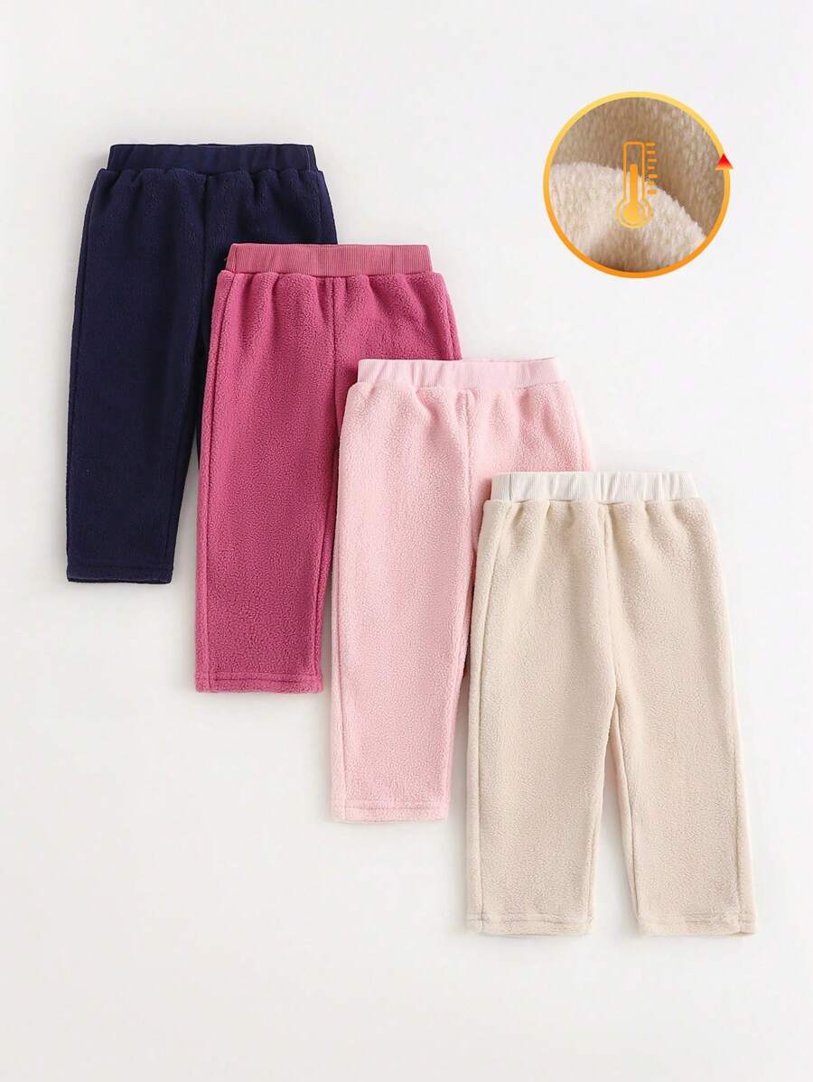SHEIN Baby Girl Thick Fleece Daily Wear Pants, Sweet & Versatile, Suitable For Autumn/Winter - Multicolor - View 1