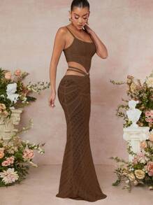 L'Amorae Lace Crop Top & Mermaid Hem Skirt Two Pieces Set