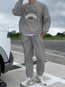 DAZY 男士字母印花灰色运动衫套装（秋季） - 灰色 - 查看 6