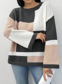 SHEIN Unity 撞色宽松女式毛衣，秋冬针织套头衫 - 彩色 - 查看 7
