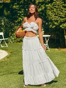 SHEIN VCAY 褶邊荷葉邊半身裙 - 白色 - 查看 6