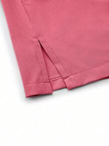 TaskEZ 1 套 V 领短袖口袋简约上衣和裤子手术服套装，纯色 - 珊瑚粉 - 查看 6