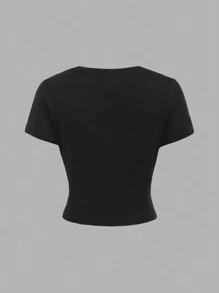 4pcs/Set Tween Girl Casual Round Neck Raglan Sleeve Leopard Print Fitted T-Shirt & Solid Color Knitted T-Shirt, Suitable For Spring & Summer, School, Campus, College - Multicolor - View 10