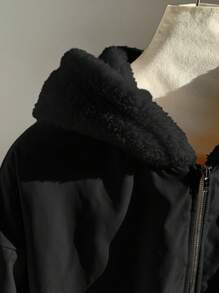 Comfortcana Áo khoác trùm đầu ngắn lót nhiệt dày dặn cho nữ, Thu/Đông - màu đen - Xem 7