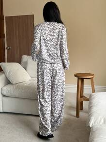 DAZY Floral All-Over Print Loose Fit Pajama Set - Khaki - View 2