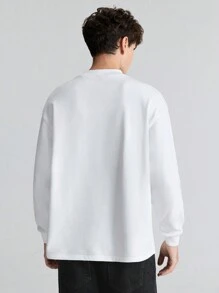 Ontre 男士春季白色圆领长袖休闲宽松 T 恤，简约经典设计，适合日常穿着、聚会、工作通勤