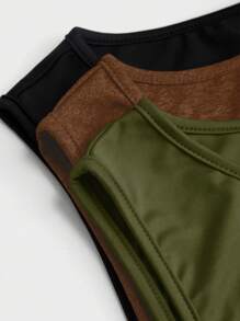 Calvaya Set de 3 vestidos casuales de punto con cuello redondo, sin mangas y de unicolor, de alta elasticidad, para uso casual, veraniegos
