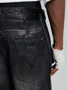 NEON BLANC Men's Loose Casual Street Style Long Denim Jeans - Black - View 7