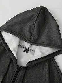 Manfinity Homme 男士休闲前拉链长袖连帽衫，简约设计 - 黑色 - 查看 5