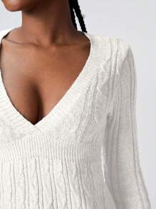 TRNVIE Top casual de mujer de manga larga con cuello en V de unicolor, para uso diario