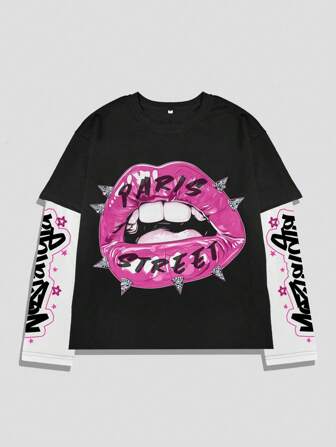 Street Life Camiseta con gráfico LOVE de doble capa para hombre, de peso pesado