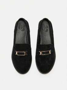 CUCCOO CURVES Plus Wide Fit Flat Thick Sole Black Loafer Shoes, Slip-On School/Casual Style, Suitable For All Seasons For Christmas And New Year Holiday Vibe Fall And Winter - Black - View 6