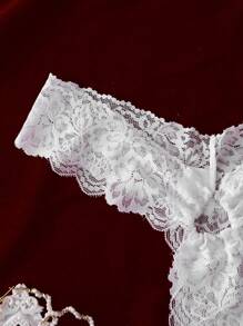 SHEIN Lace Heart Chain Linked Sexy G-String Thong For Women Lingerie - White - View 4