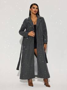 SHEIN SXY Thick Grey Long Sleeve Coat, Autumn/Winter - Grey - View 3