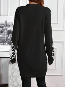 EMERY ROSE Women Embroidered Round Neck Long Sleeve Sweater Dress