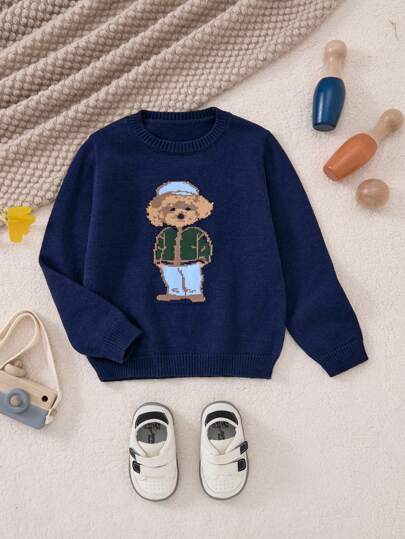 PrepCrw ملابس علوية كاجوال علوي مطبوع بشعار الدب أكمام طويلة ياقة دائرية للأولاد، للارتداء اليومي