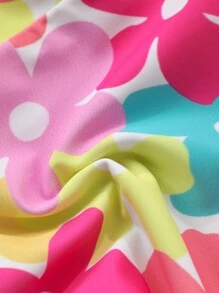 SHEIN Baby Girls Cute Bowknot Retro Print One-Piece Swimsuit (Print Randomly) - Multicolor - View 5