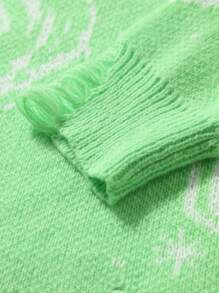 Chillumni Men's Crew Neck Long Sleeve Pattern Detail Casual Sweater - Green - View 6