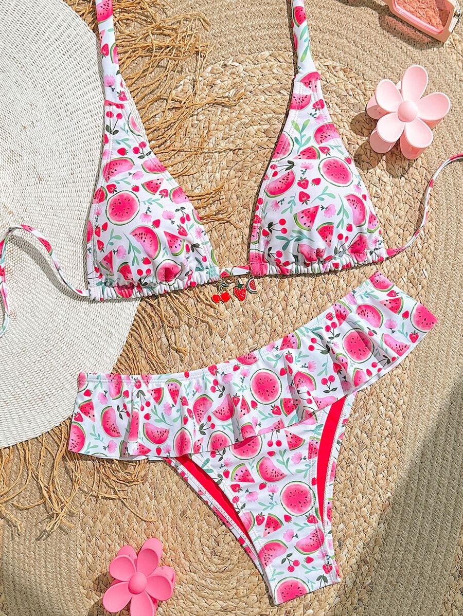 Set de bikini triangular de mujer con estampado de frutas para el verano - Multicolor - Ver 1