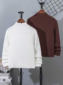 Conjunto de suéter com gola simulada de malha jacquard canelada para meninos, 2 peças, outono/inverno