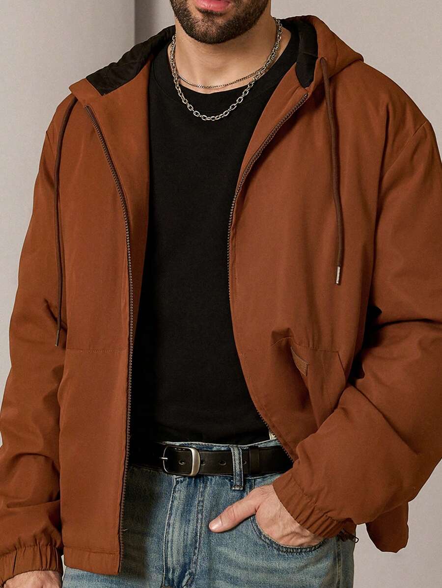 Mainfolk Men's Casual Loose Fit Woven Jacket,Shades Of Brown,Autumn,Modest,Hiking Lightweight Long Sleeve Zipper Jacket For Everyday Wear,Fall Winter Gifts - Bronze - View 1