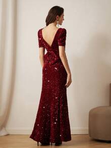 Aveloria Rosie Elegante y sofisticado vestido de fiesta con corte sexi, manga corta y efecto ceñidor de cintura, con lentejuelas y diseño calado de estilo sirena, para damas, primavera/verano, Día de San Valentín