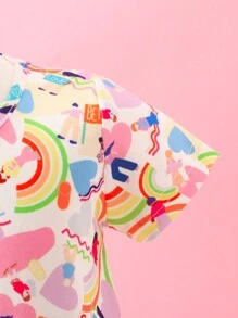 SHEIN Infant Girls Digital Printed Casual Holiday Outfit Set - Multicolor - View 7