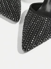 CUCCOO TILAWA Crystal Embellished Pointed Toe Hollow Out High Heel Sandals Valentine's Day - Black - View 4