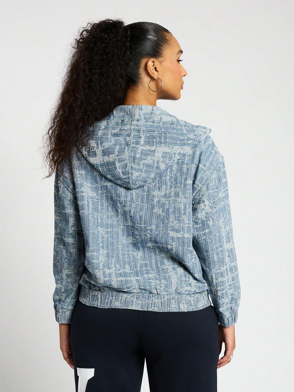 SUMWON WOMEN Jaqueta Denim bomber com capuz e zíper