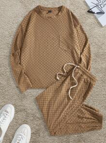 Manfinity VCAY Set de 2 piezas de Camiseta de manga larga holgada de punto casual y Pantalón jogger con cintura elástica para hombre - Caqui - Ver 1