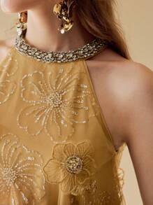 MOTF PREMIUM SEQUIN FLORAL PATTERN BRIDAL SHOWER DRESS - Yellow - View 3