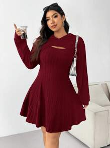 CovetEZ Bộ đồ liền quần nỉ gân đỏ hồng cỡ lớn, phù hợp cho đầu thu - Màu Hoa hồng đỏ - Xem 3