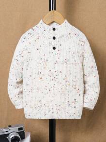 SHEIN Leap Crew 1pc Casual & Cute Jacquard Knit Relaxed Fit Crew Neck Sweater For Young Boys, Suitable For Travelling, School, Casual Gatherings, Autumn/Winter - Beige - View 2