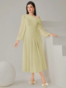 Modelyn Women's Fashionable Solid Color Long Sleeve Dress - Mint Green - View 8