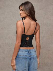 SHEIN BAE Women Black Sexy Lace Versatile Fashion Single Item Corset Top Sexy Cami Top, Versatile For Going Out, Date Night, Themed Party, And Concert ,New Years Eve ,Christmas Party Women Top