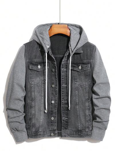 GALLERY FADE Herr enfärgad, långärmad jeansjacka med skarvar framtill och knappar, för hösten