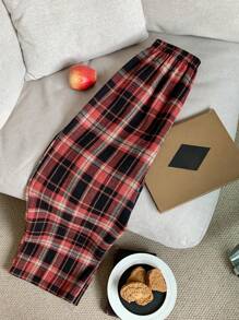 DAZY Pantalones de descanso con cintura elástica y estampado a cuadros