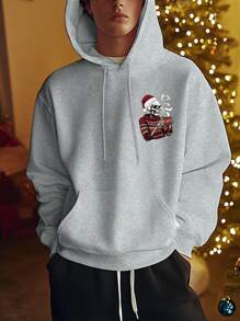 Manfinity Dauomo Sudadera con capucha casual de Navidad con esqueleto para hombres