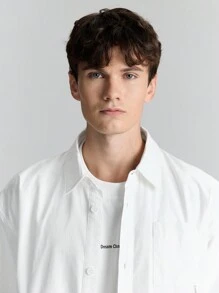 Ontre Men's White Oversized Multi-Pocket Plain Button-Front Long Sleeve Casual Shirt, Simple Lapel Collar Sport Shirt, Versatile For Daily, New Year Party, Holiday And Commuting