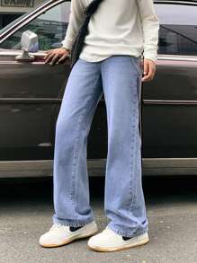 SHEIN Teenager Jungen Lässige Mode Blaue Loose und Komfortable Jungen Jeans für Alltagskleidung und Herbstkleidung